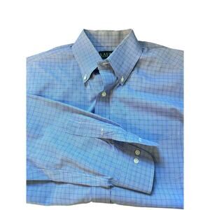 Lauren Ralph Lauren Men Shirt Preppy Casual Office Blue Plaid 16 32/33 Non Iron